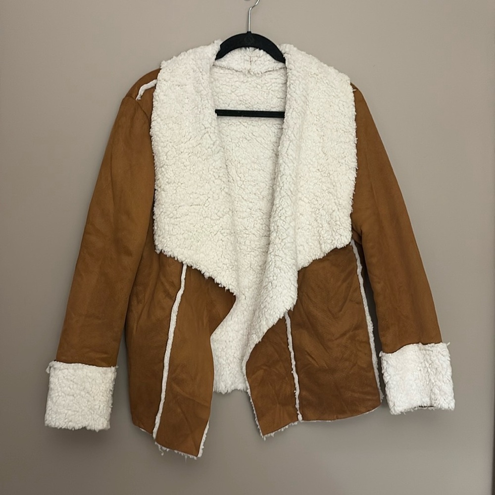 SHEIN Tan and Cream Sherpa Jacket